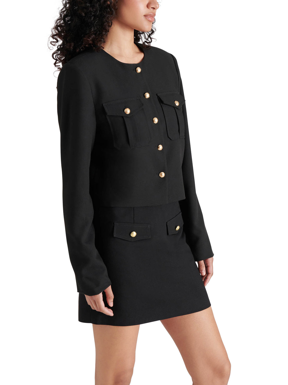 Steve Madden Cosette Button Front No Collar Jacket in Black