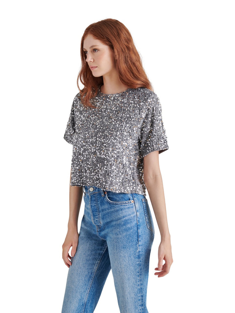 Steve Madden Cressa Sequin Velvet Top  in grey-side