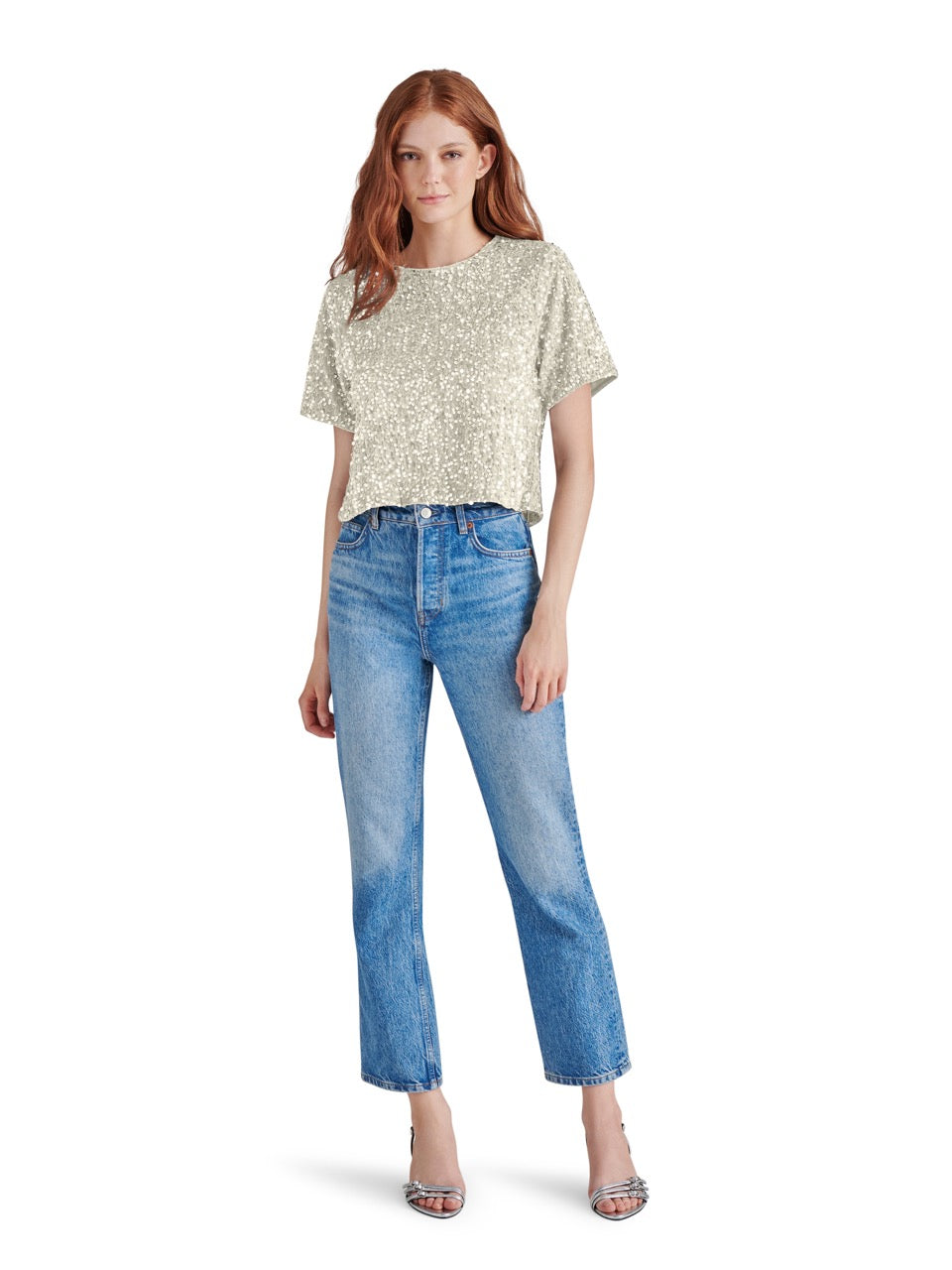 Steve Madden Cressa Sequin Velvet Top  in ivory-front