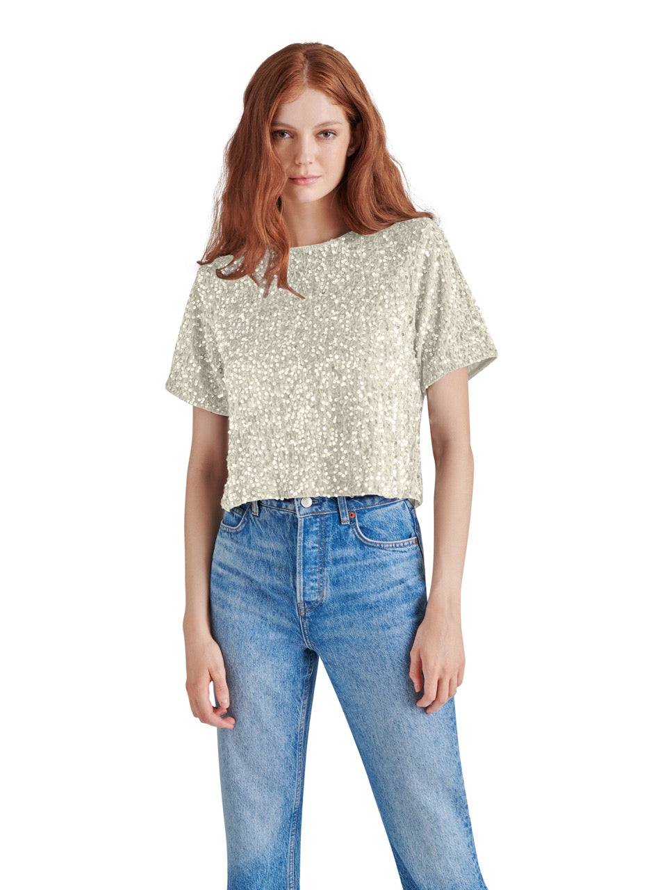 Steve Madden Cressa Sequin Velvet Top  in ivory-front