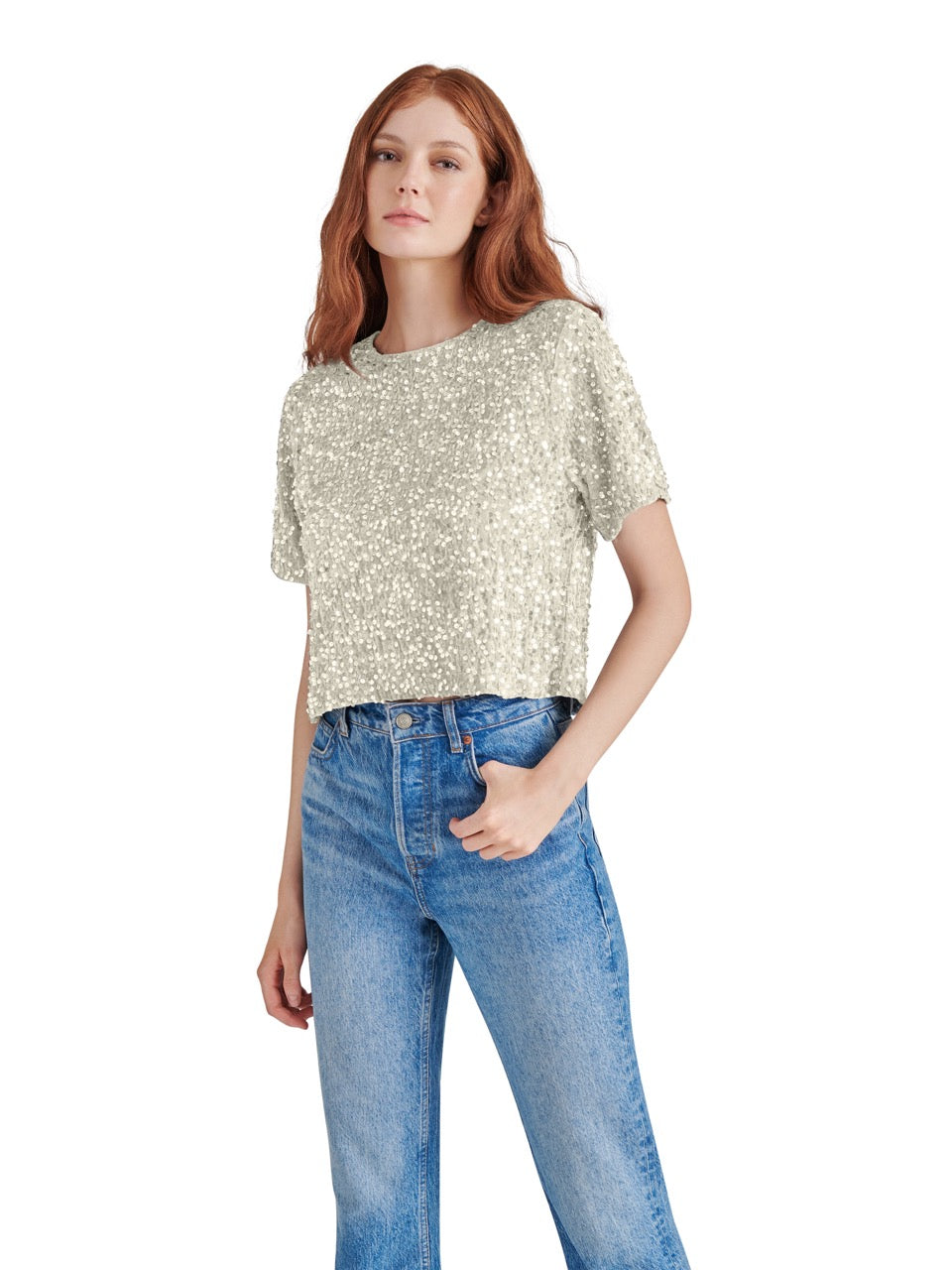 Steve Madden Cressa Sequin Velvet Top  in ivory-front