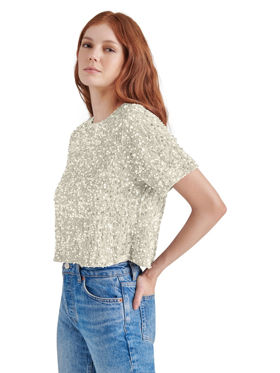 Steve Madden Cressa Sequin Velvet Top  in ivory-side