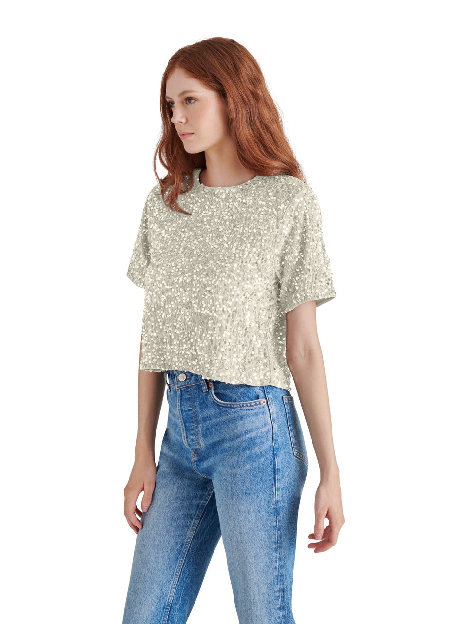 Steve Madden Cressa Sequin Velvet Top  in ivory-side