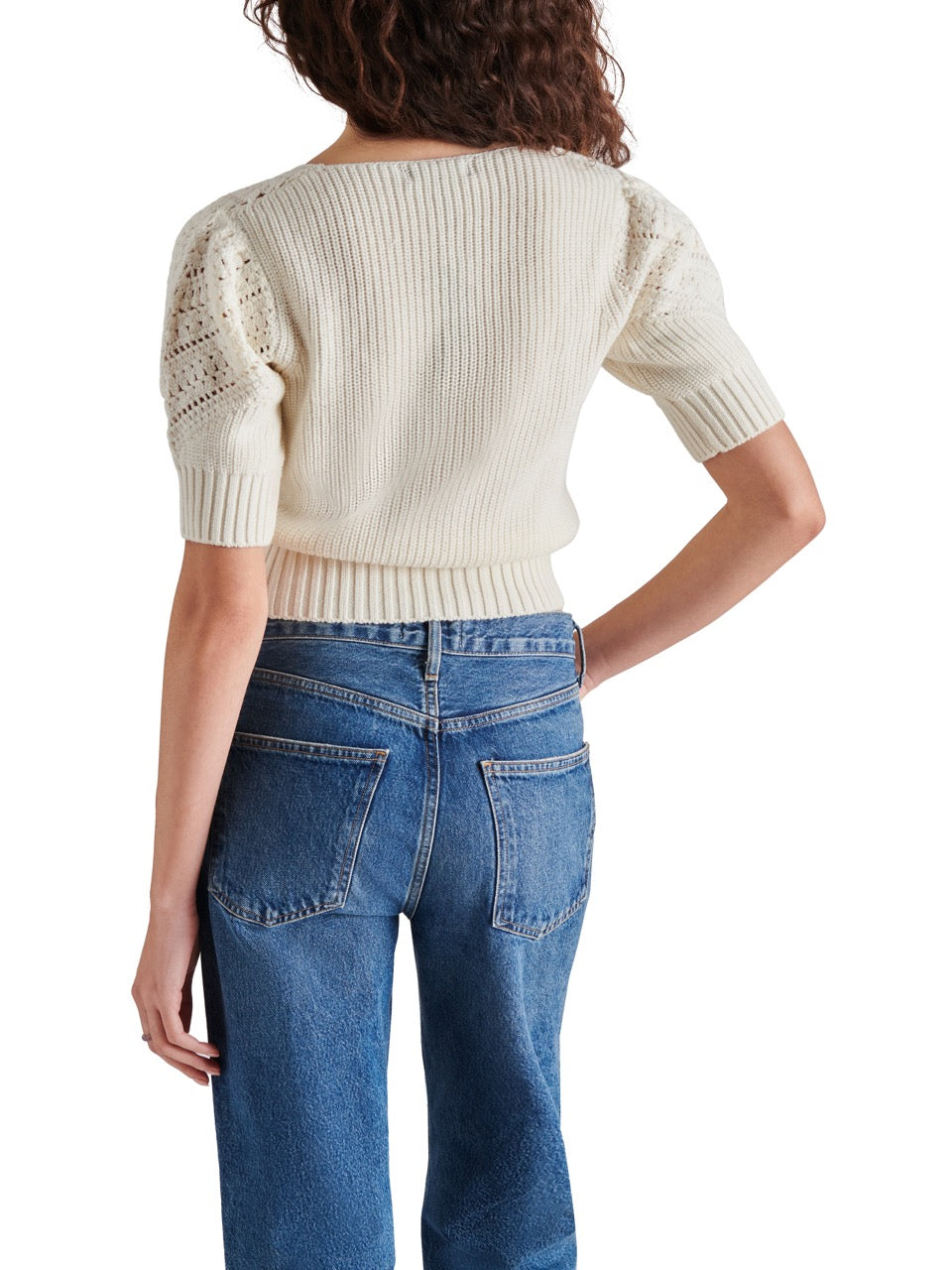 Steve Madden Darcia Short Sleeve Sweater in ivory-back  view