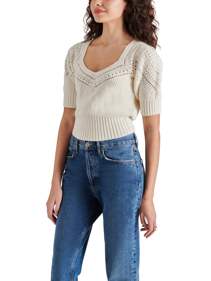 Steve Madden Darcia Short Sleeve Sweater in ivory-side view
