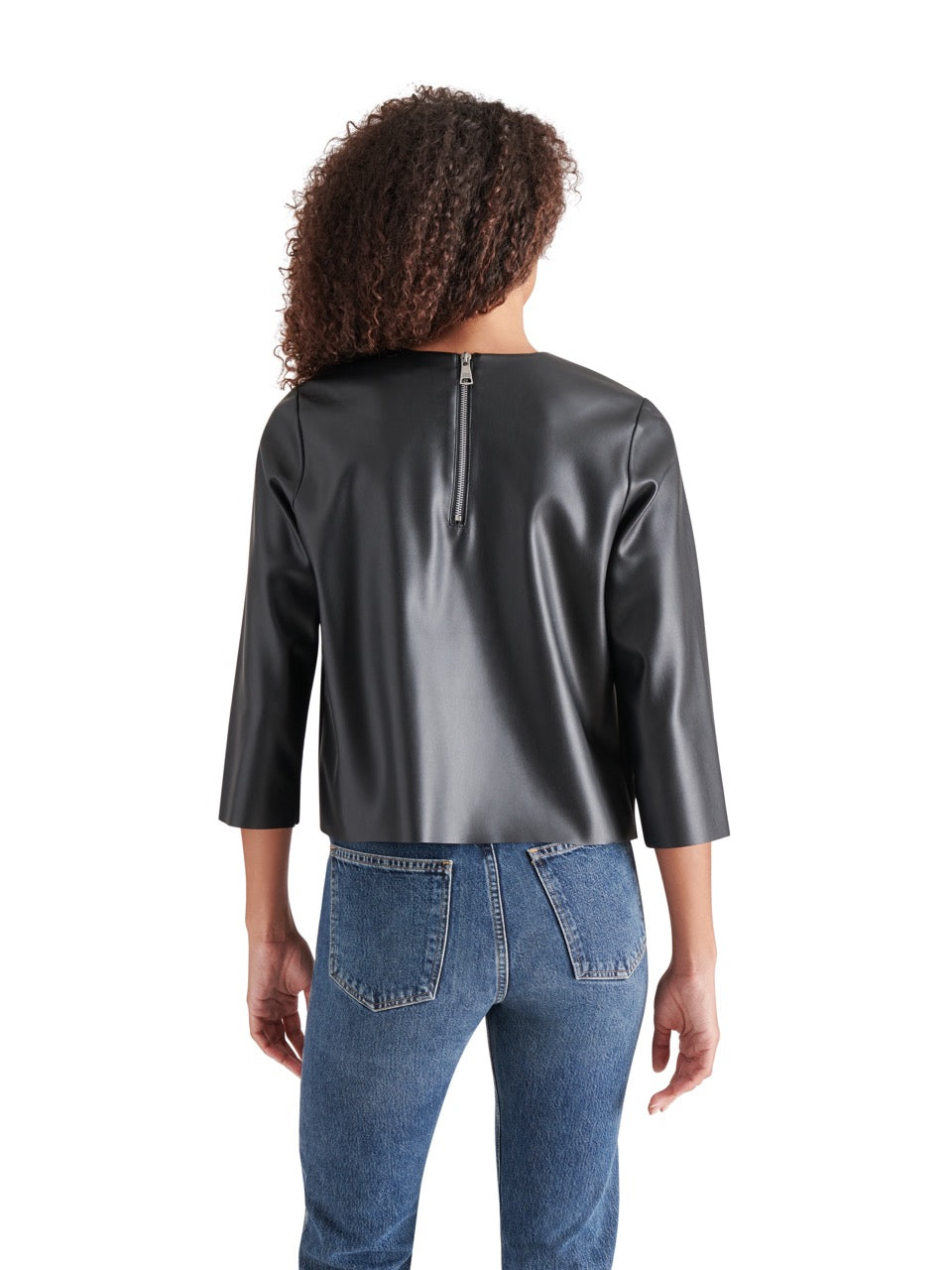 Steve Madden Dee Faux Leather Top in black-back