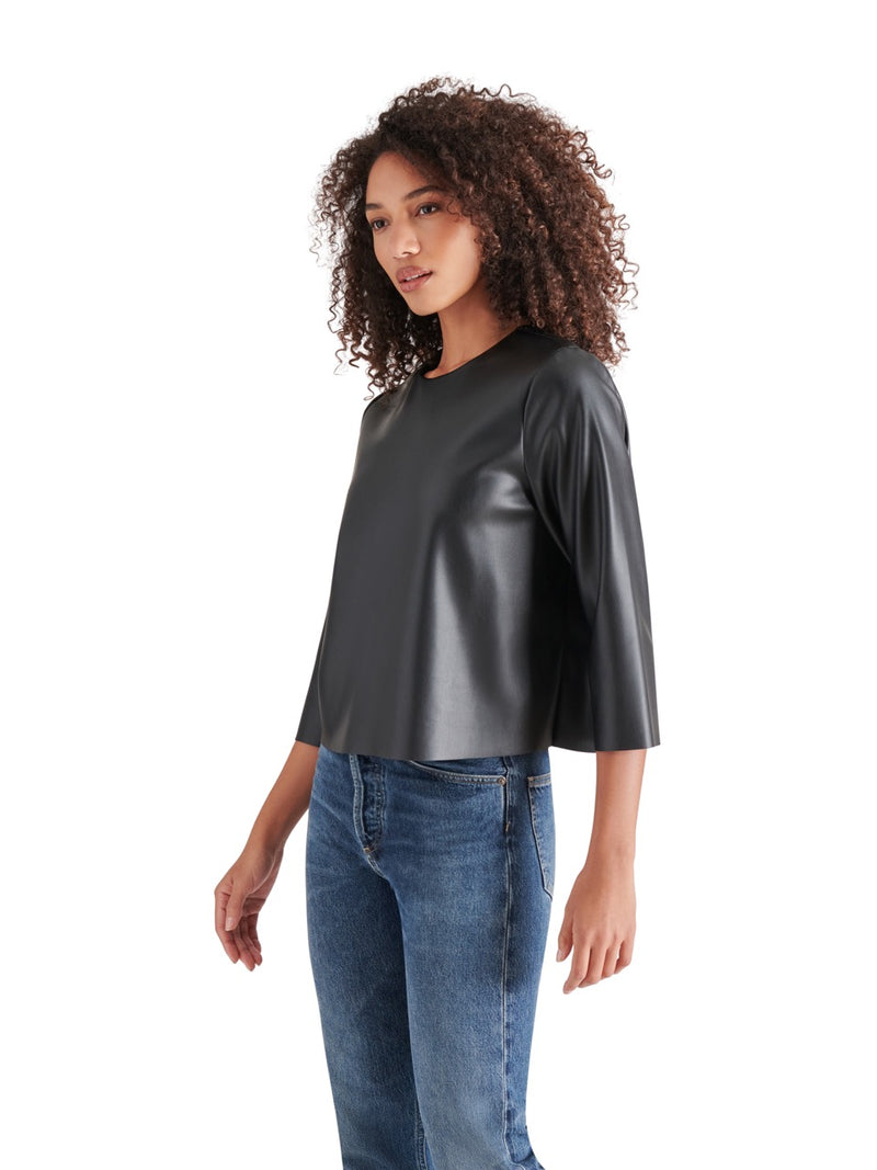 Steve Madden Dee Faux Leather Top in black-side