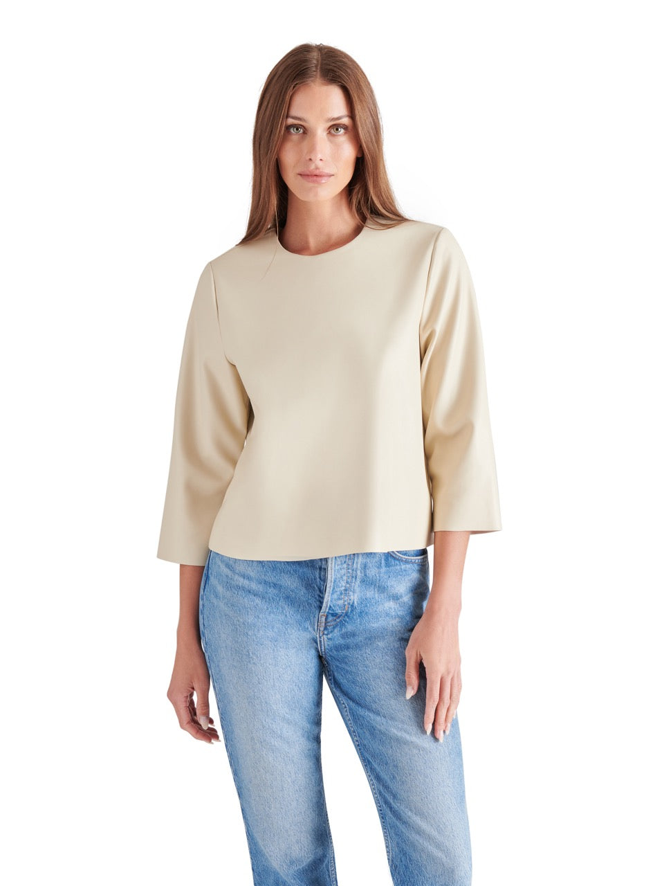 Steve Madden Dee Faux Leather Top in bone-front