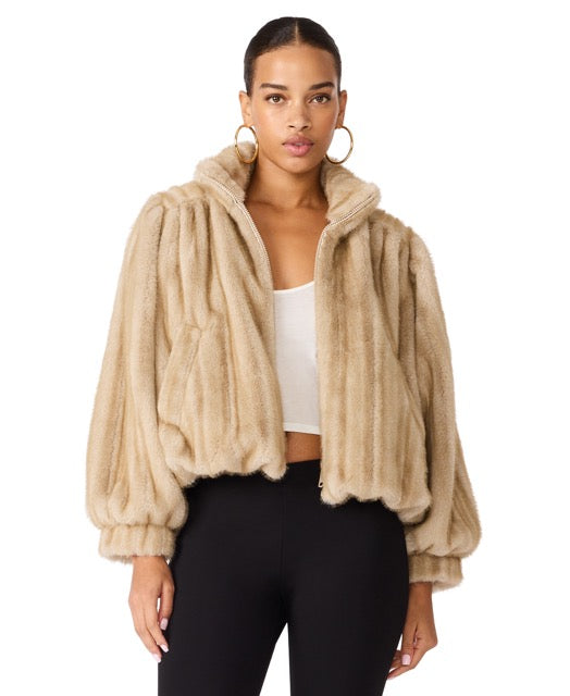 Steve Madden Deedee Bubble Faux Fur Jacket heather almond 