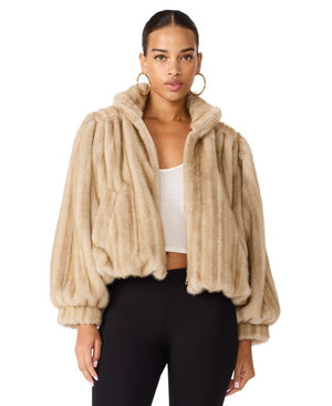 Steve Madden Deedee Bubble Faux Fur Jacket heather almond 