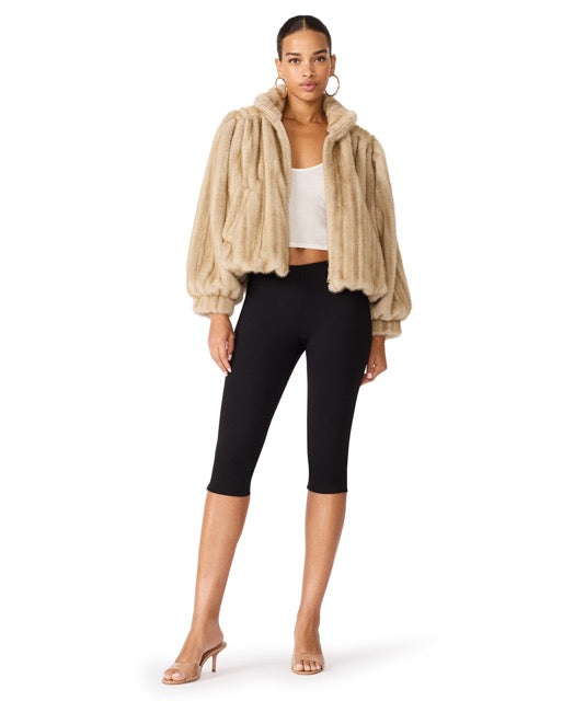 Steve Madden Deedee Bubble Faux Fur Jacket heather almond 