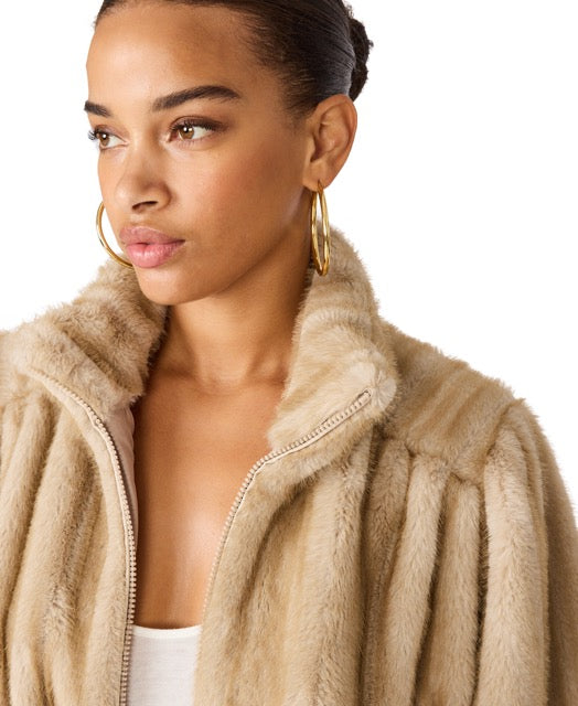 Steve Madden Deedee Bubble Faux Fur Jacket heather almond 