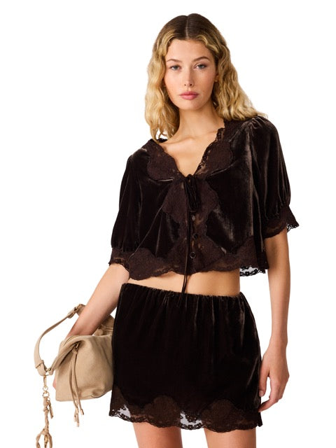 Steve Madden Dorothie Velvet Lace Top dark toffee 