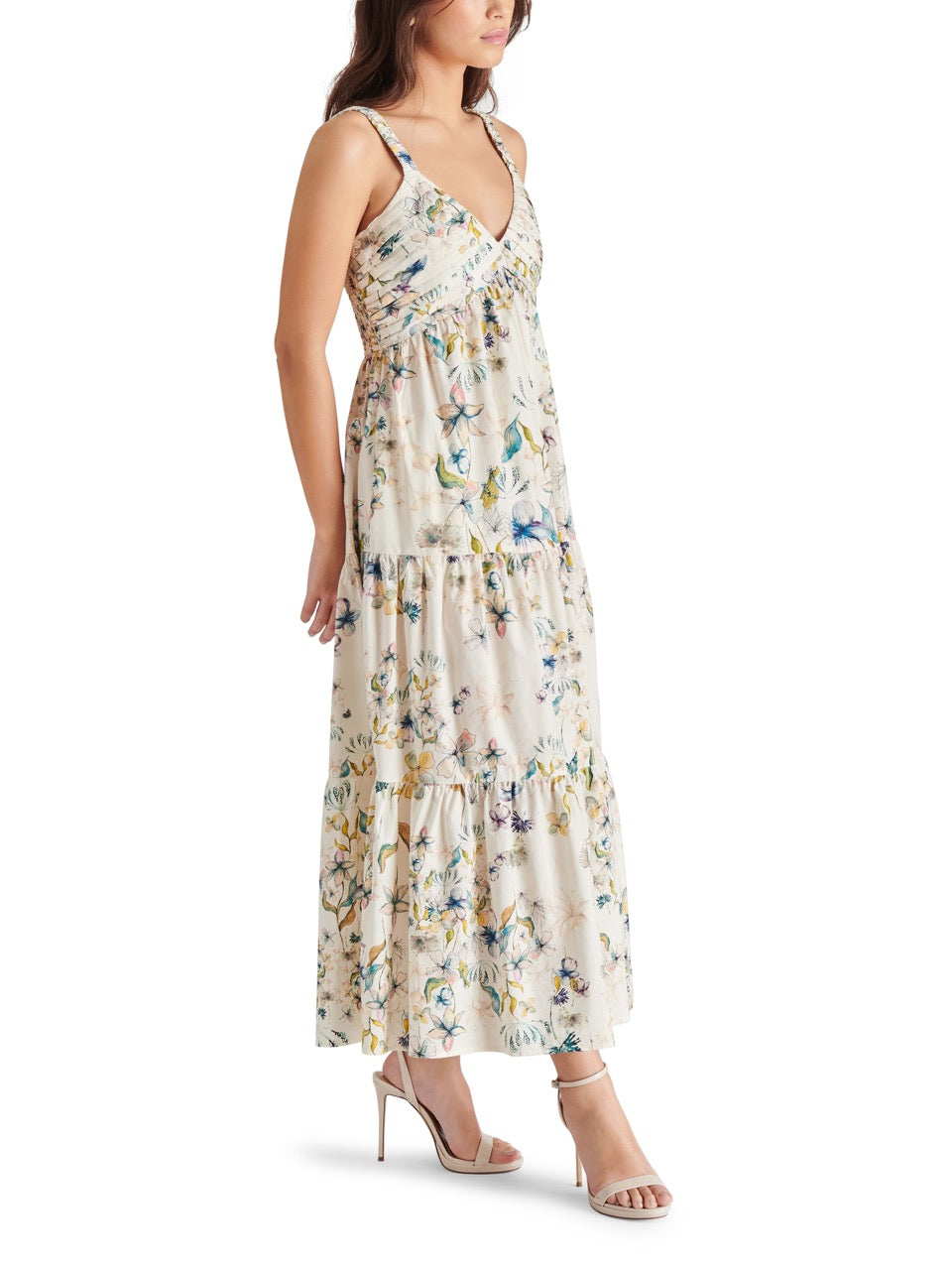 steve madden eliora floral sleeveless maxi dress in cream-side