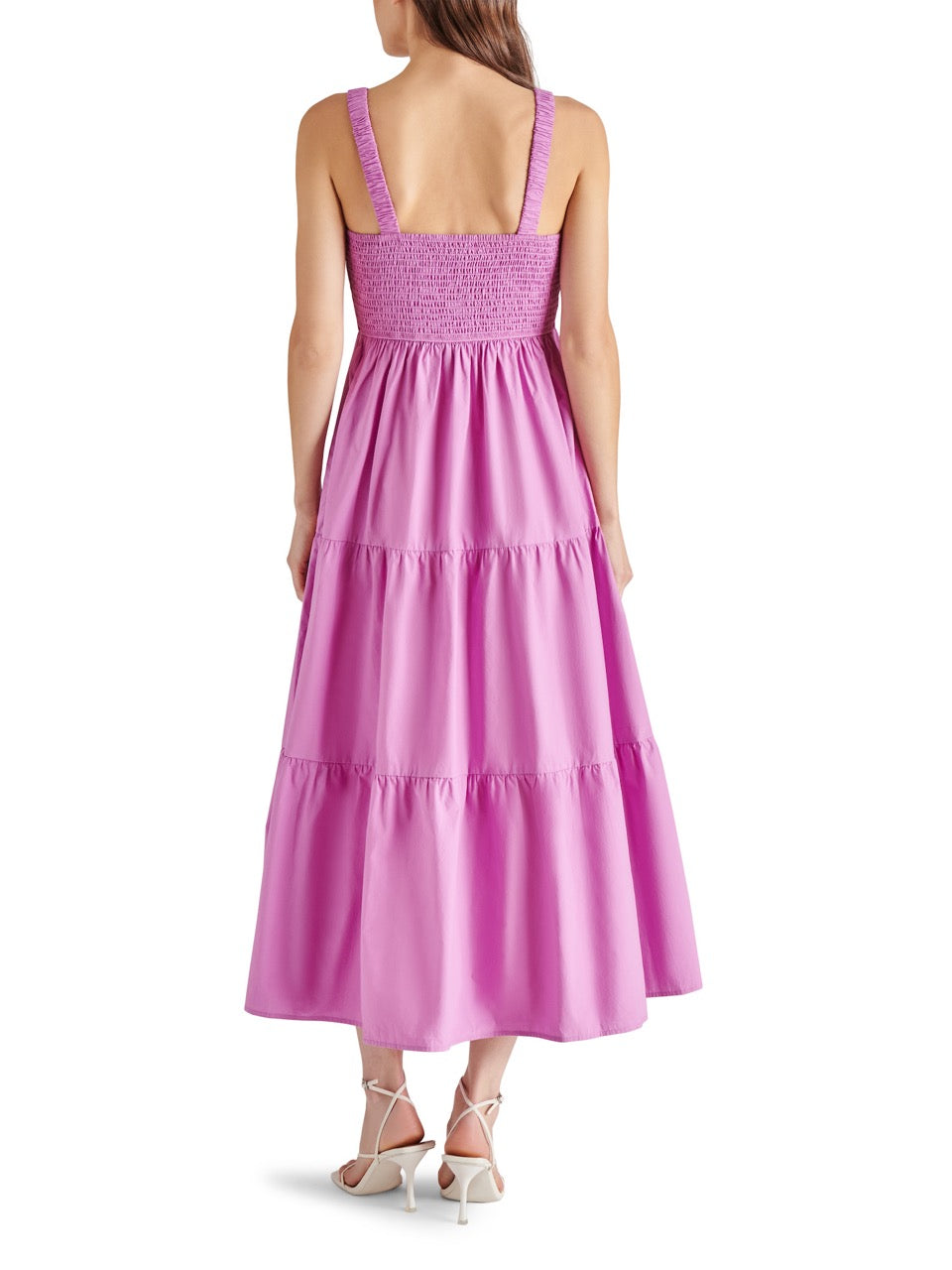 steve madden eliora solid sleeveless maxi dress in berry-back view