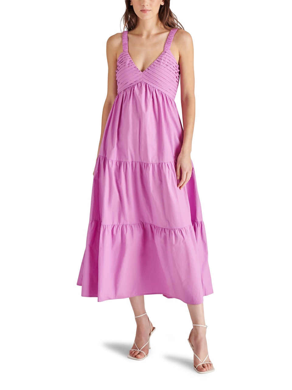 steve madden eliora solid sleeveless maxi dress in berry-front view