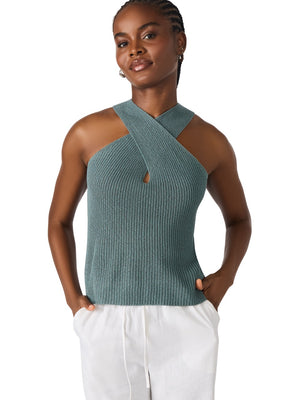 Steve Madden Ellery Crossover Sweater in dusty teal