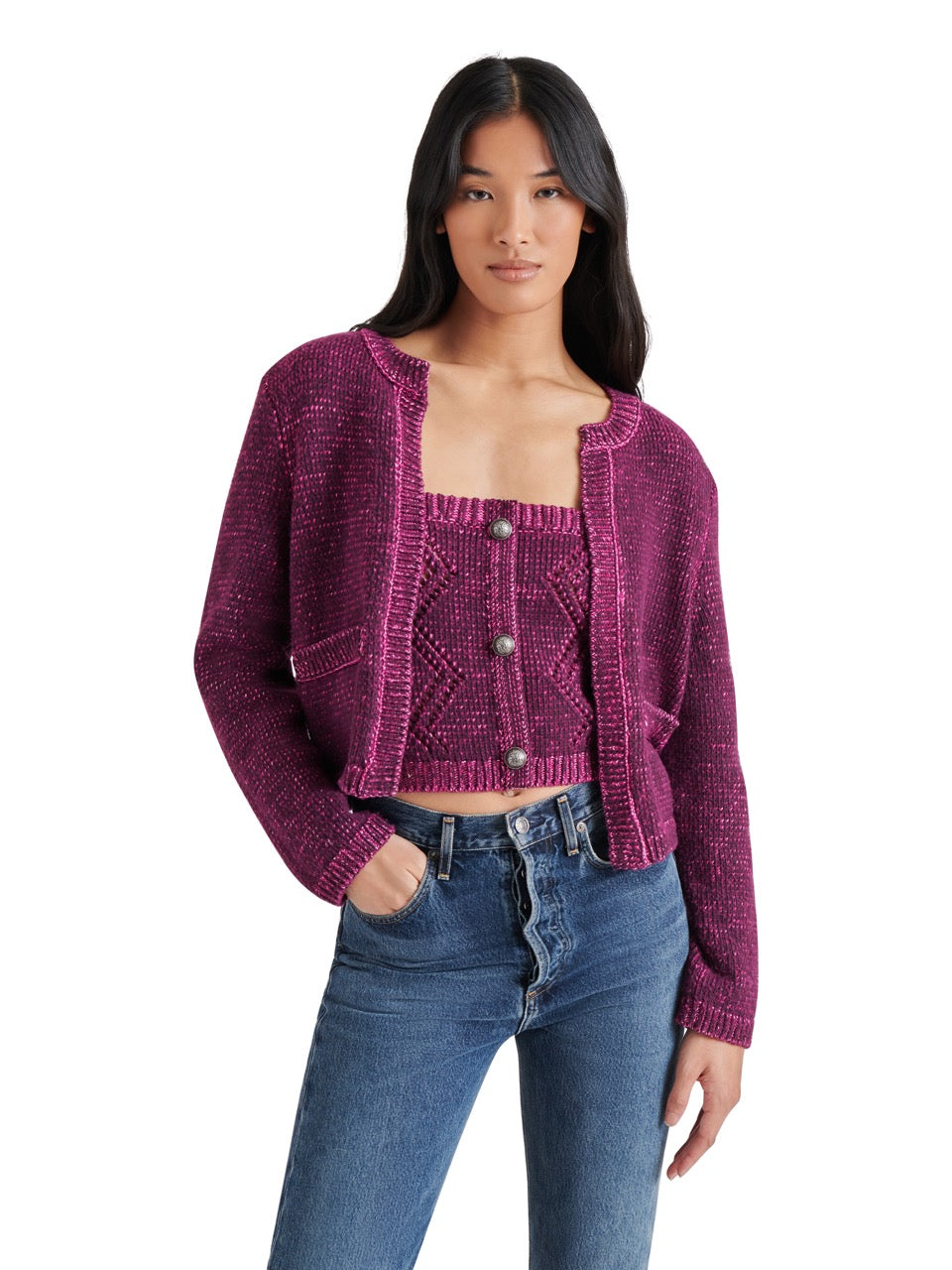 Steve Madden Emelia Sweater Jacket in aubergine-front