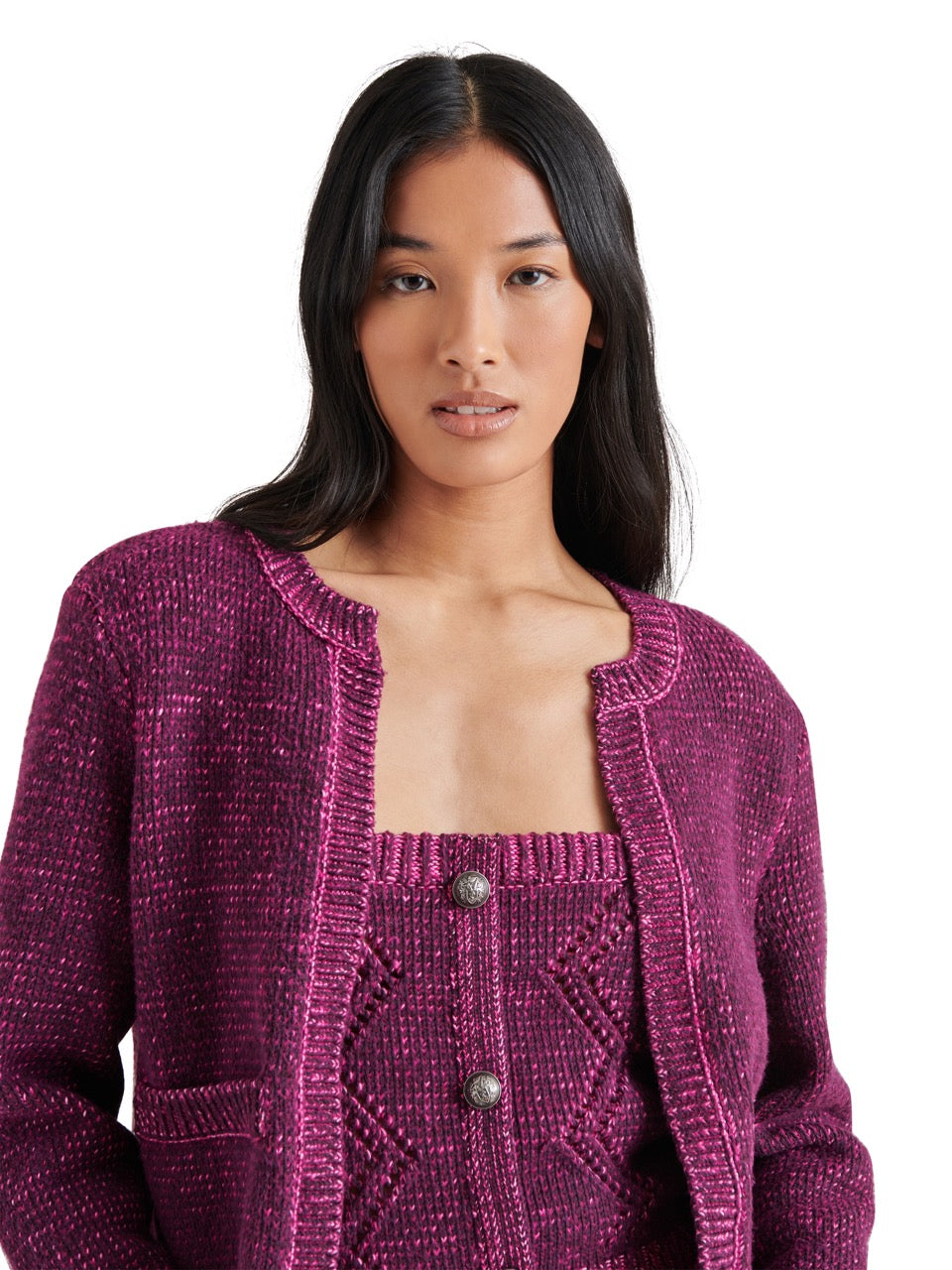 Steve Madden Emelia Sweater Jacket in aubergine-front