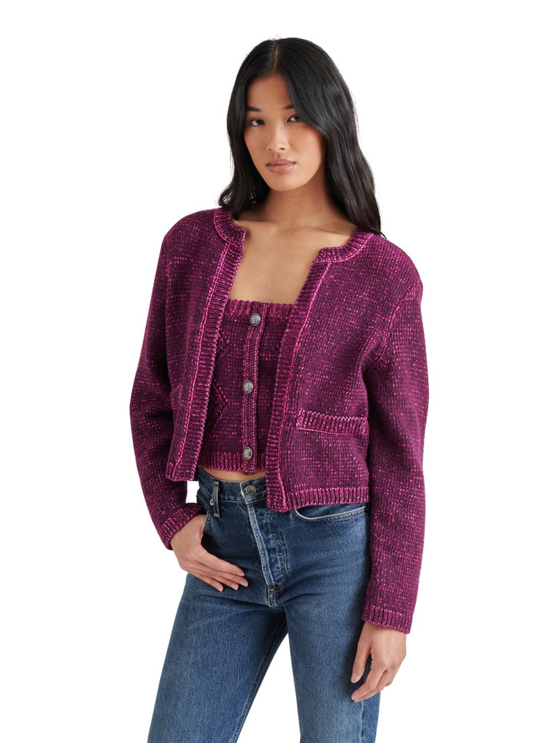 Steve Madden Emelia Sweater Jacket in aubergine-side