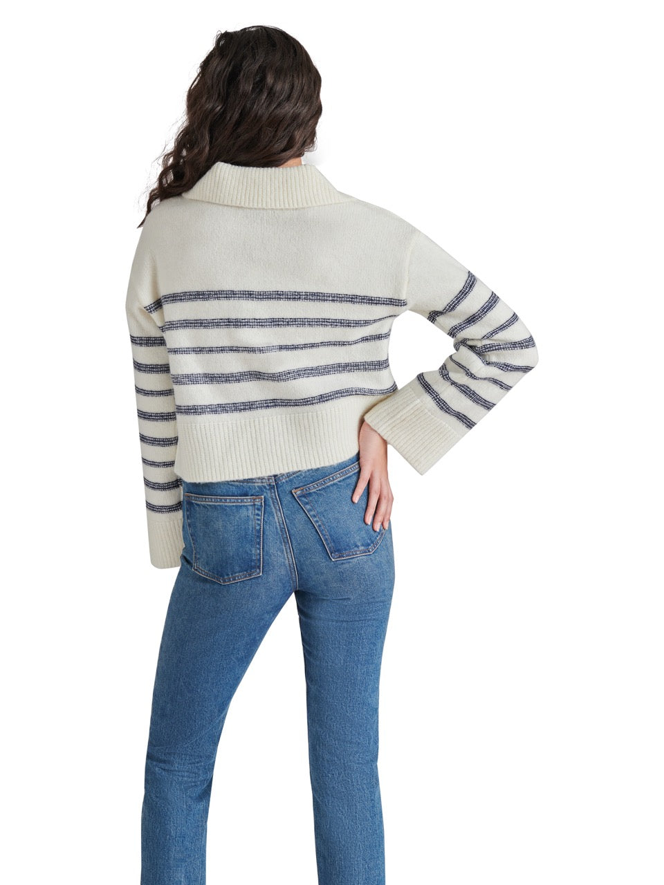 Steve Madden Esther Stripe Collared Sweater in cloud cream-back