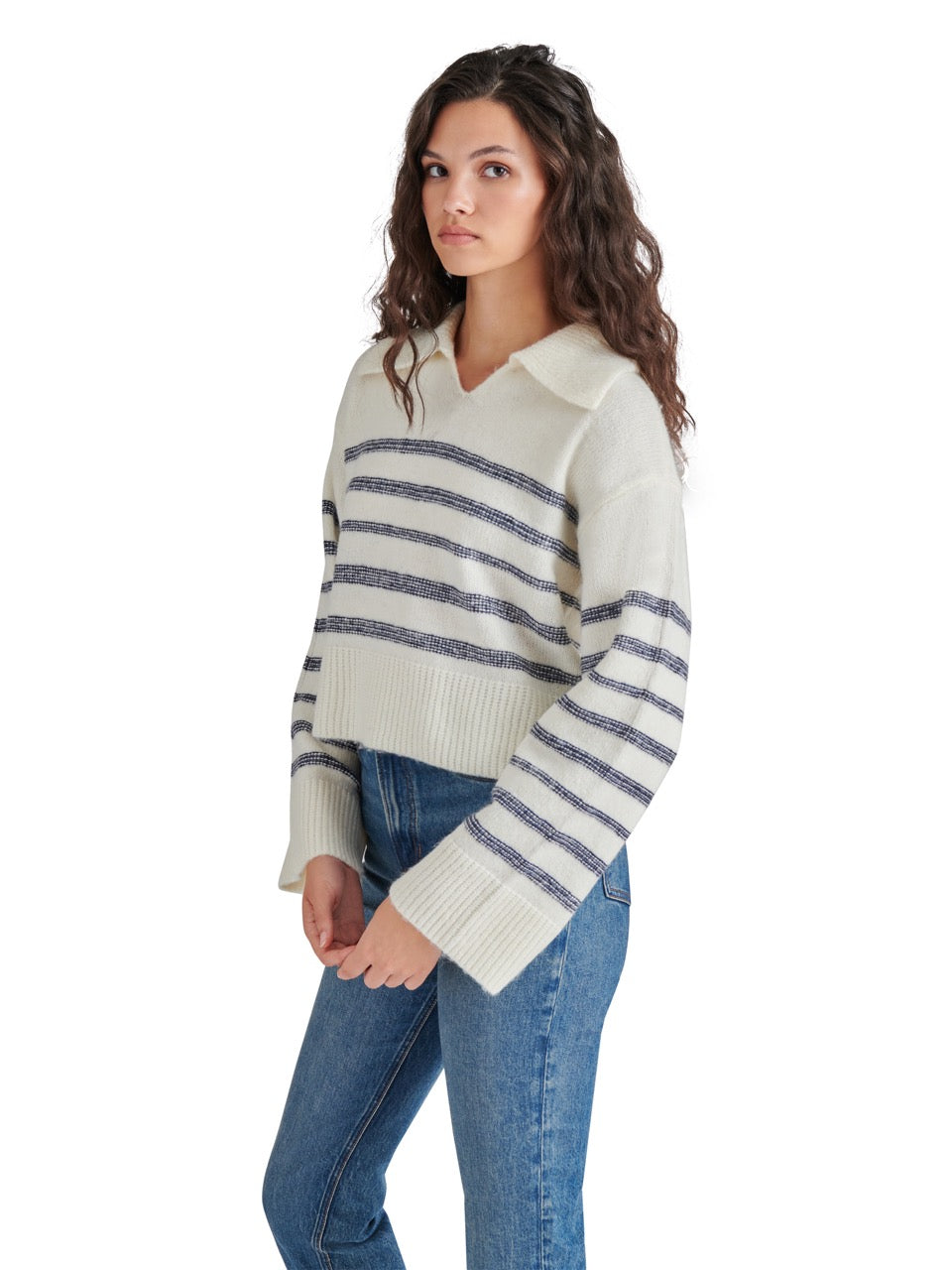 Steve Madden Esther Stripe Collared Sweater in cloud cream-side