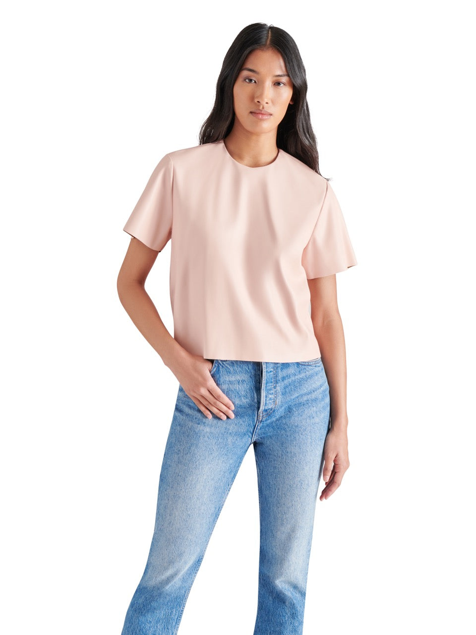 Steve Madden Ezra Faux Leather Top in ash rose-front