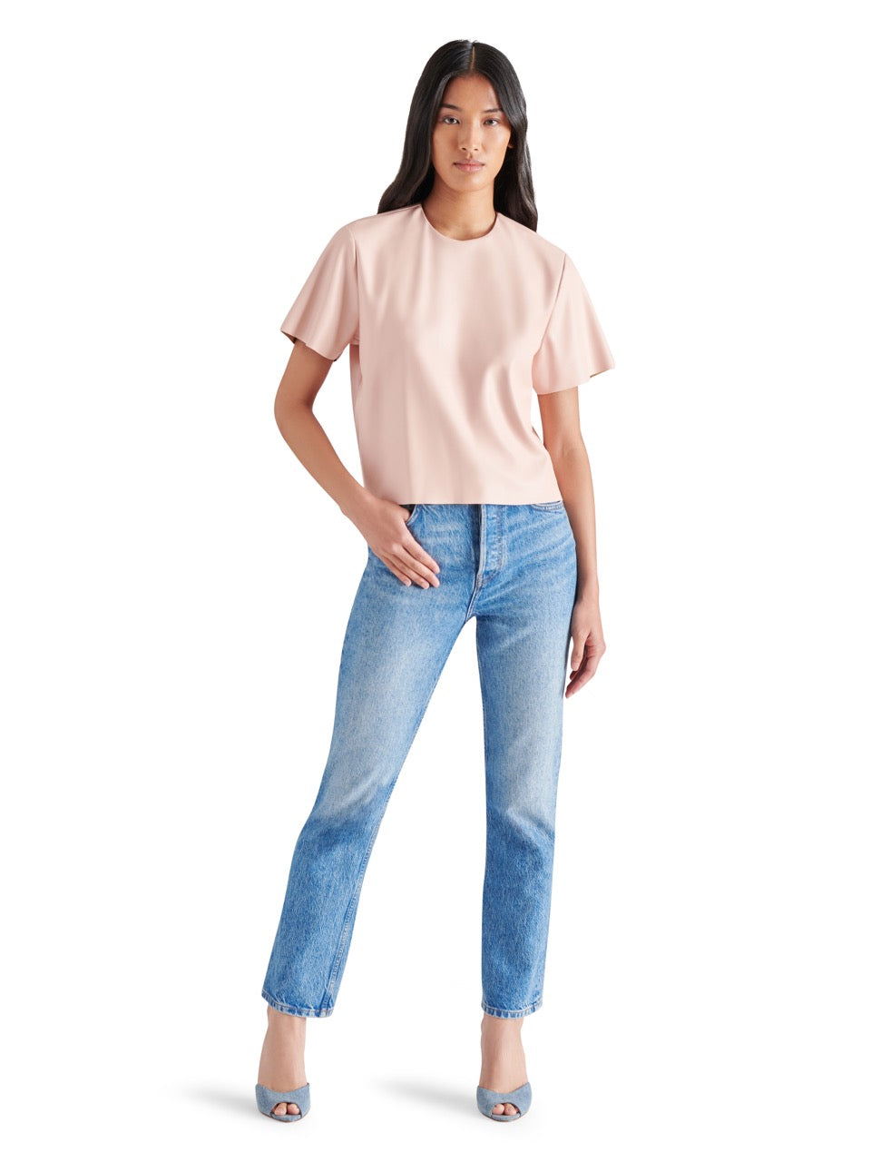 Steve Madden Ezra Faux Leather Top in ash rose-front