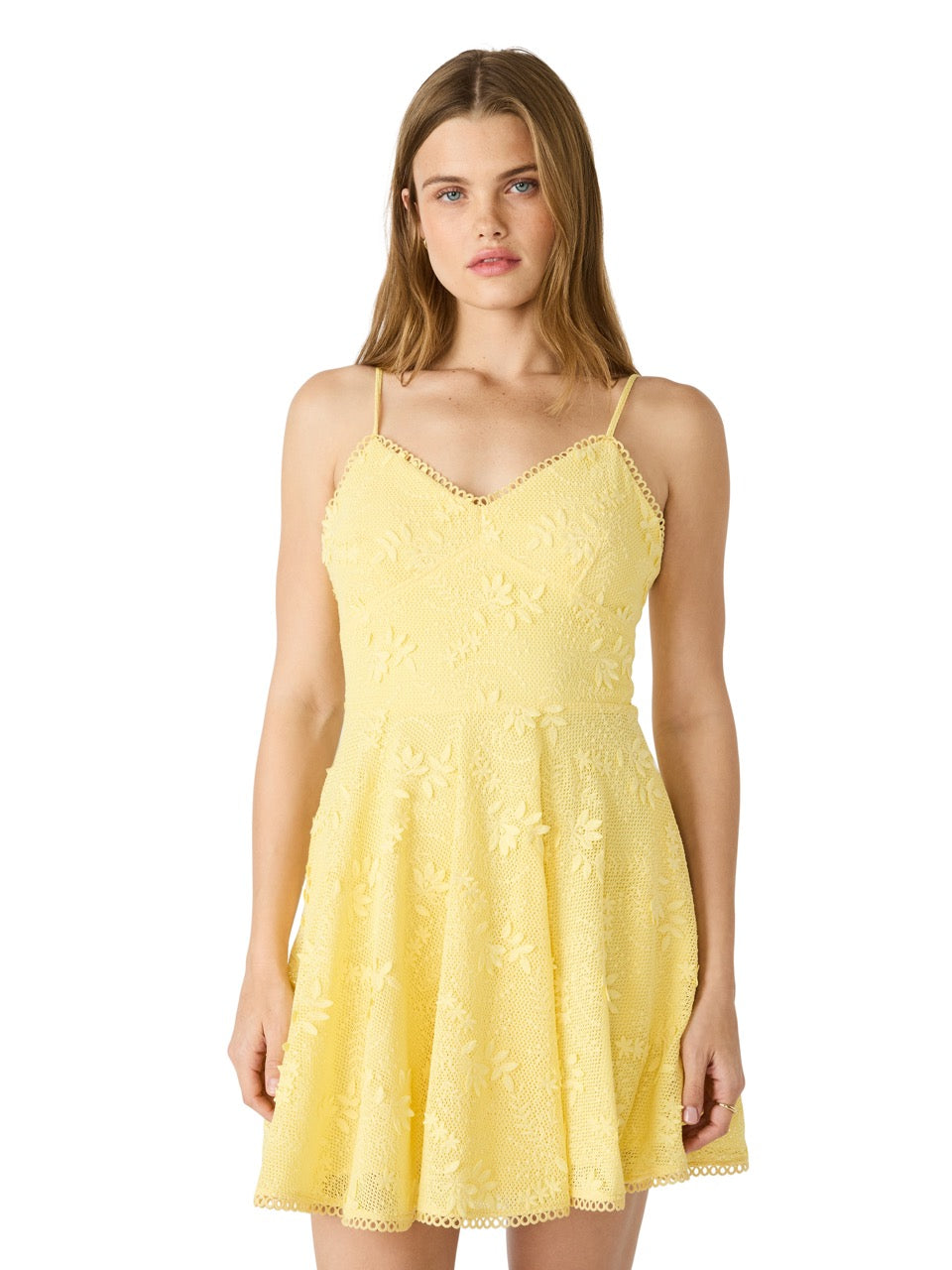 Steve Madden Gaia Lace Mini Dress pale yellow 
