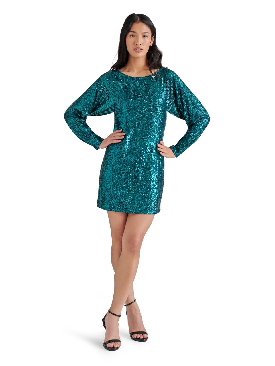 Steve Madden Ginger Sequin Mini Dress in deep teal-front