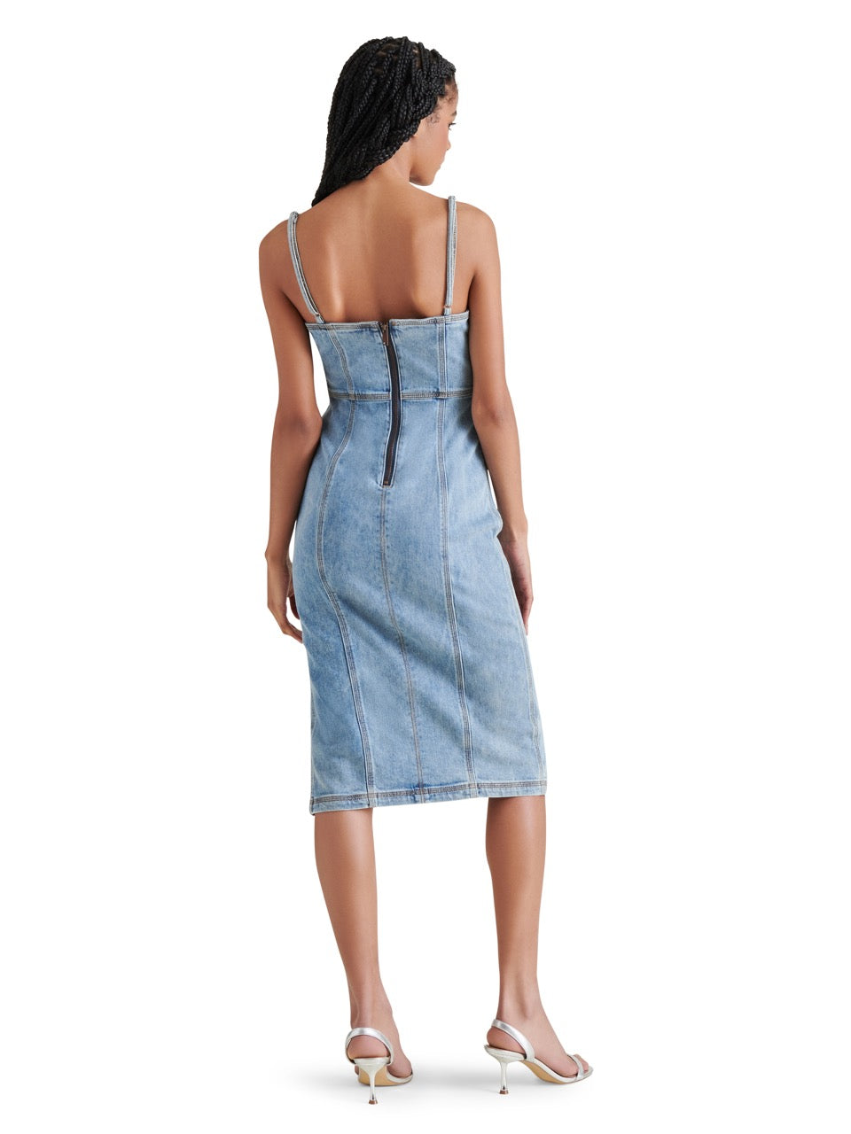 Steve Madden Giselle Fitted Midi Dress in denim blue -back