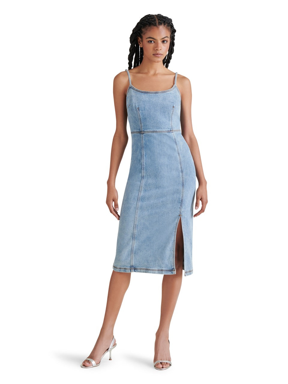 Steve Madden Giselle Fitted Midi Dress in denim blue -front