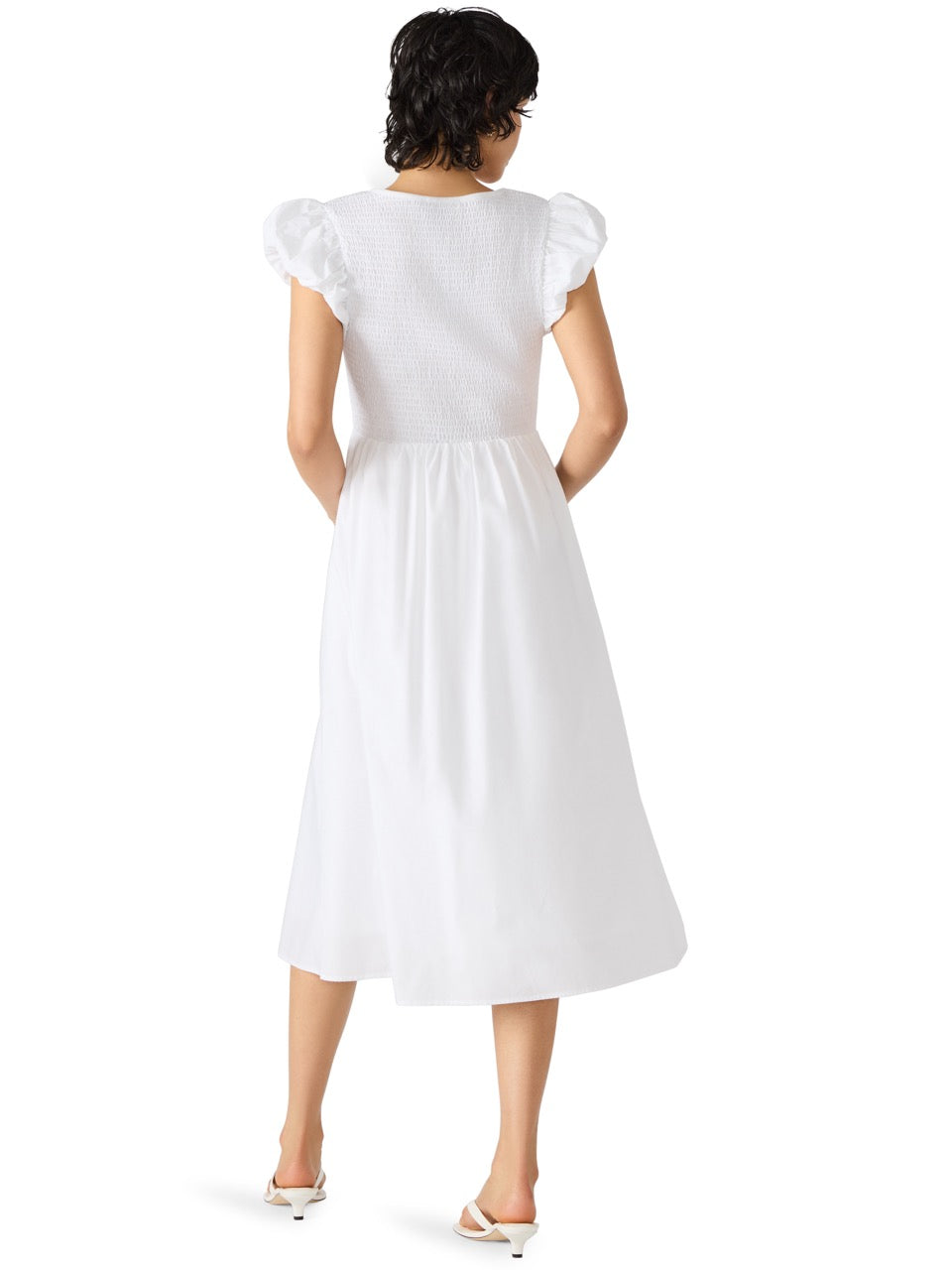 Steve Madden Gray Puff Sleeve Midi Dress in white 
