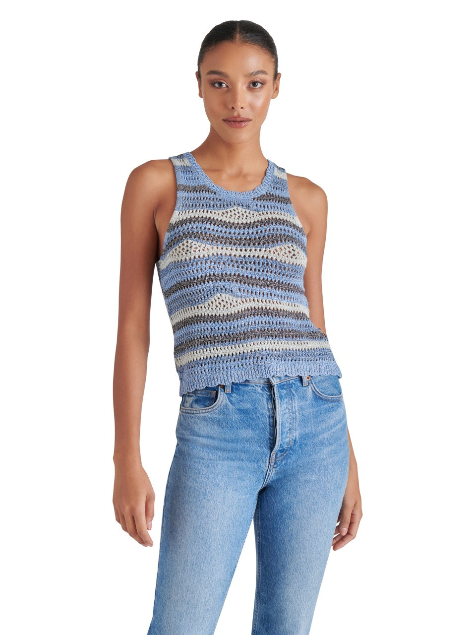 Steve Madden Hannah Stripe Sleeveless Sweater in indigo blue