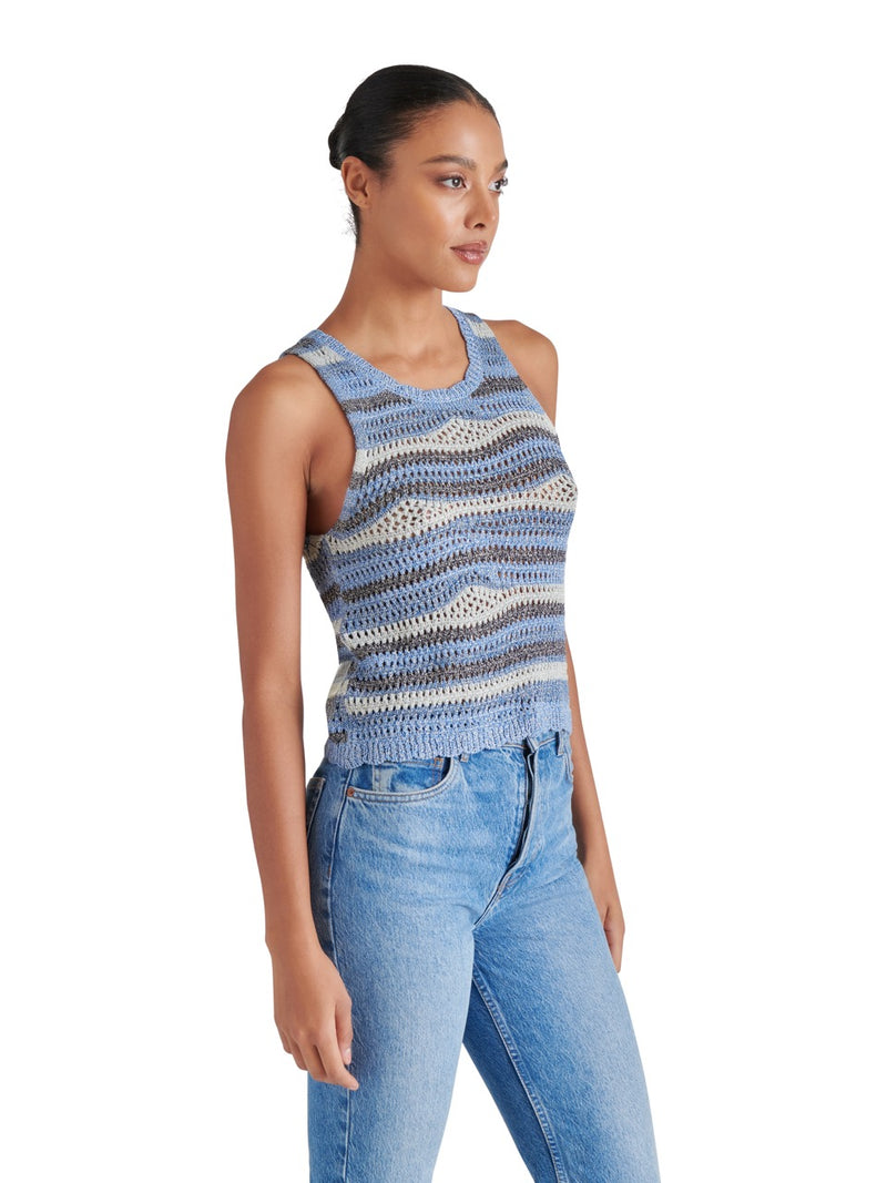 Steve Madden Hannah Stripe Sleeveless Sweater in indigo blue