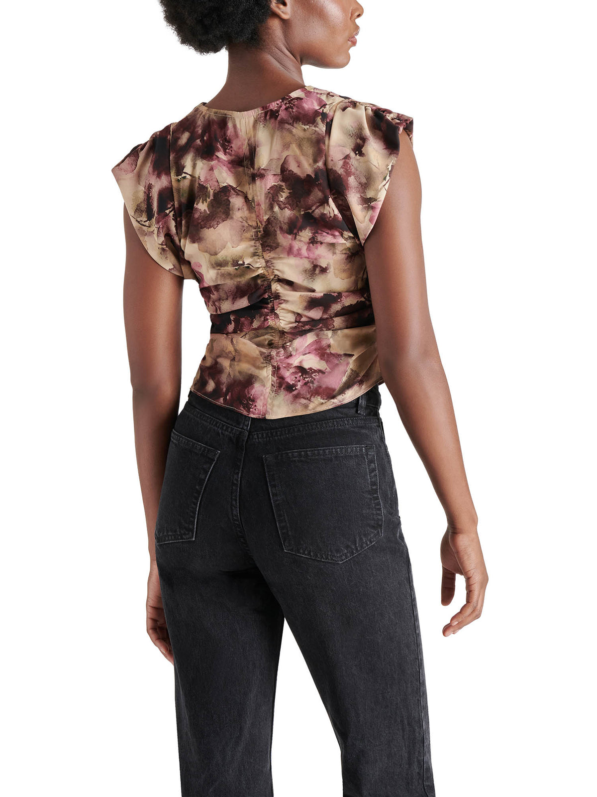 Steve Madden Honey Floral Sleeveless Ruched Top in Autumn Mauve