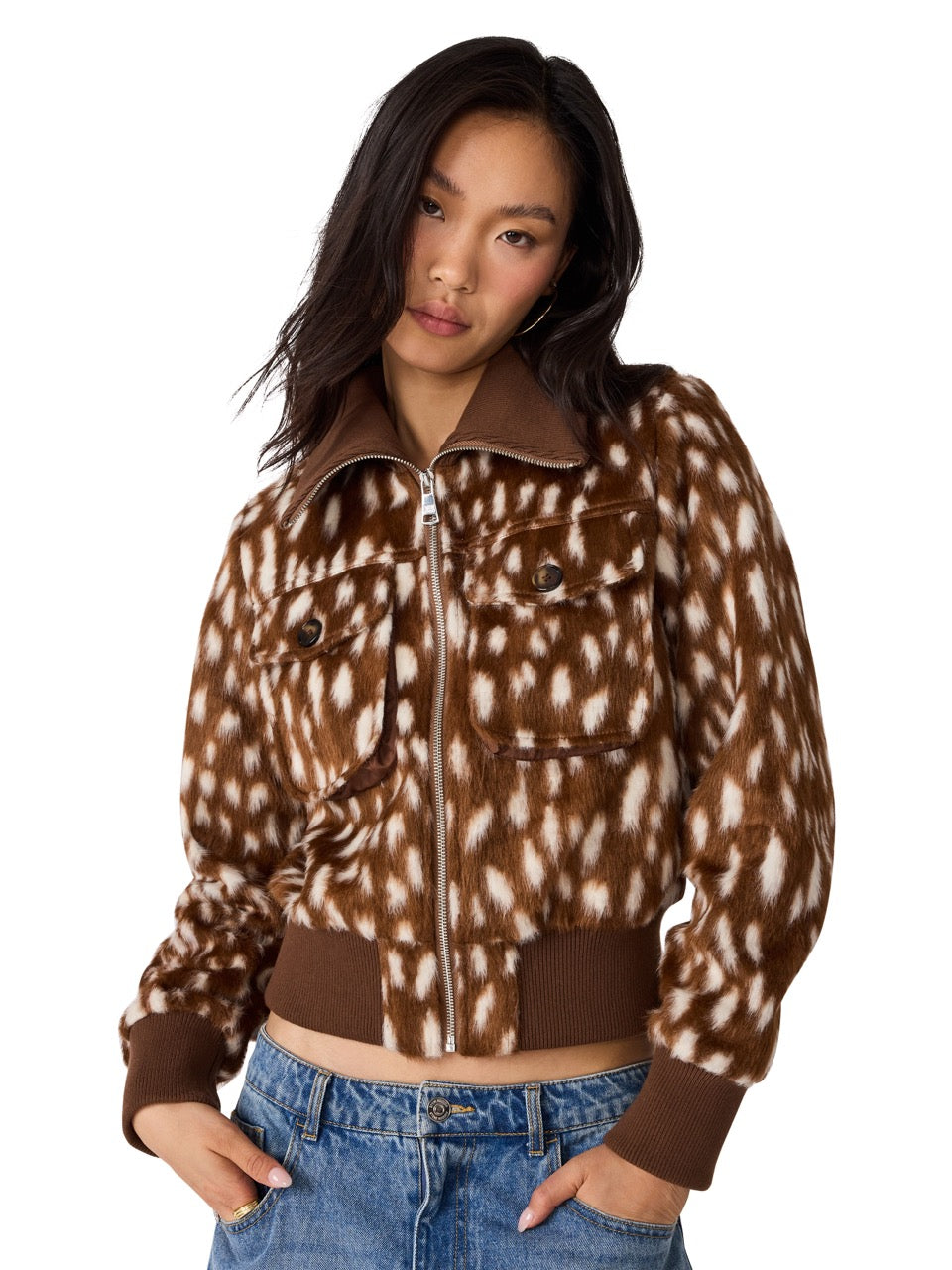 Steve Madden Hunton Jacket dark brown abstract dots 