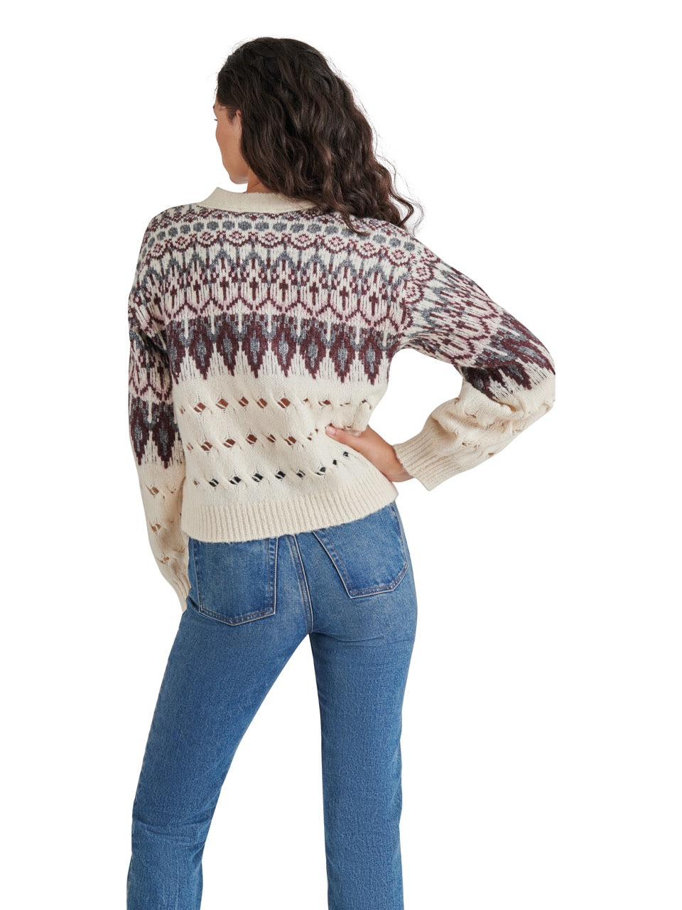 Steve Madden Irisa Fair Isle Cardigan in cream-back