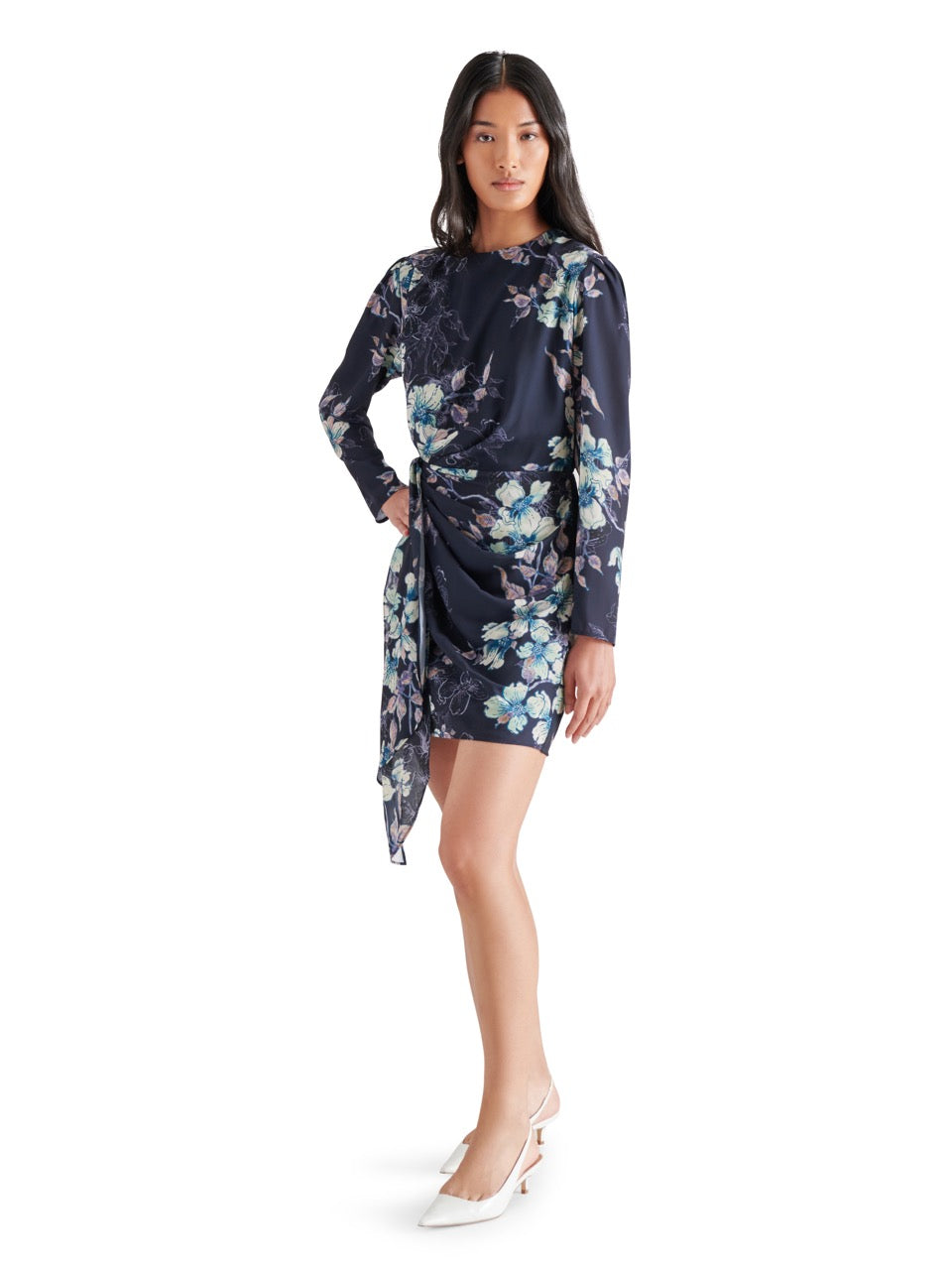 Steve Madden Jasmin Floral Wrap Dress in maritime blue-side