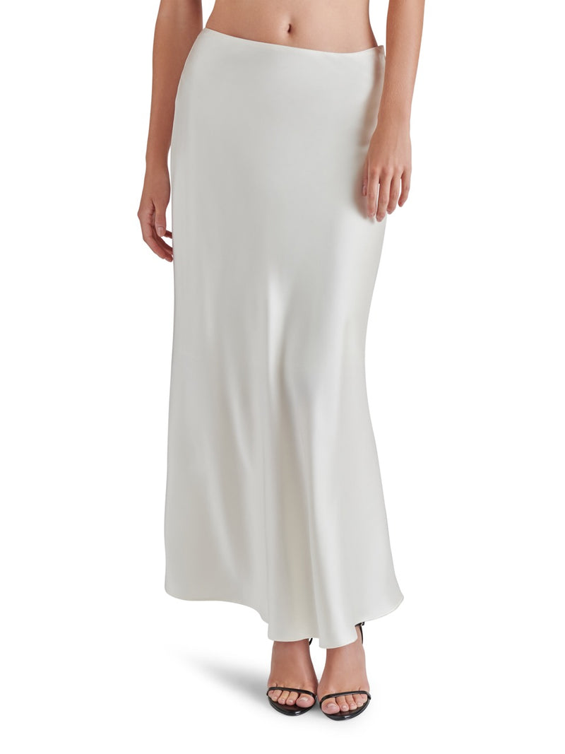 Steve Madden Jeannie Satin Maxi Skirt in whisper white-front