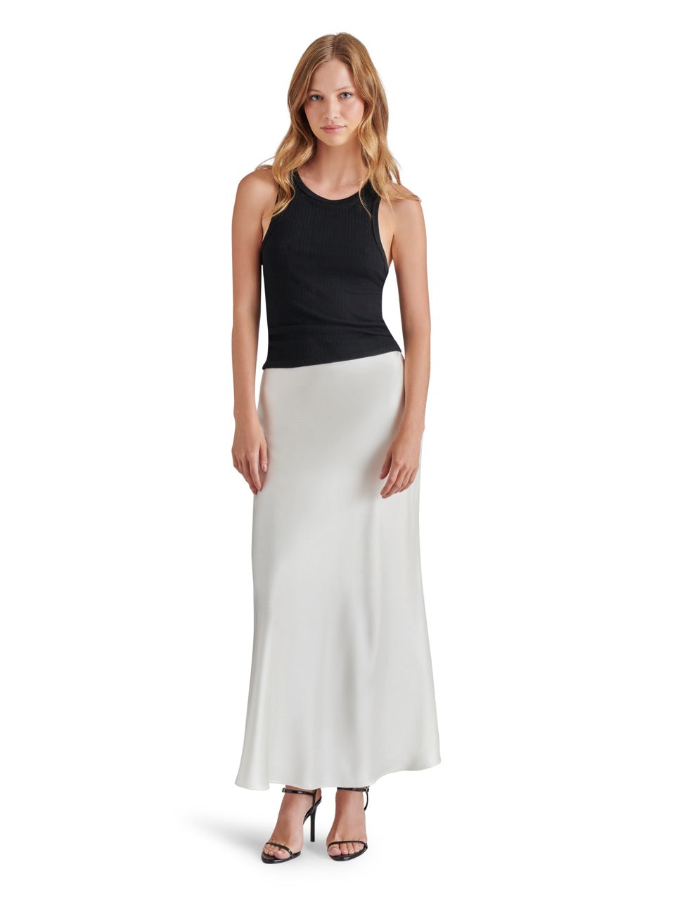 Steve Madden Jeannie Satin Maxi Skirt in whisper white-front