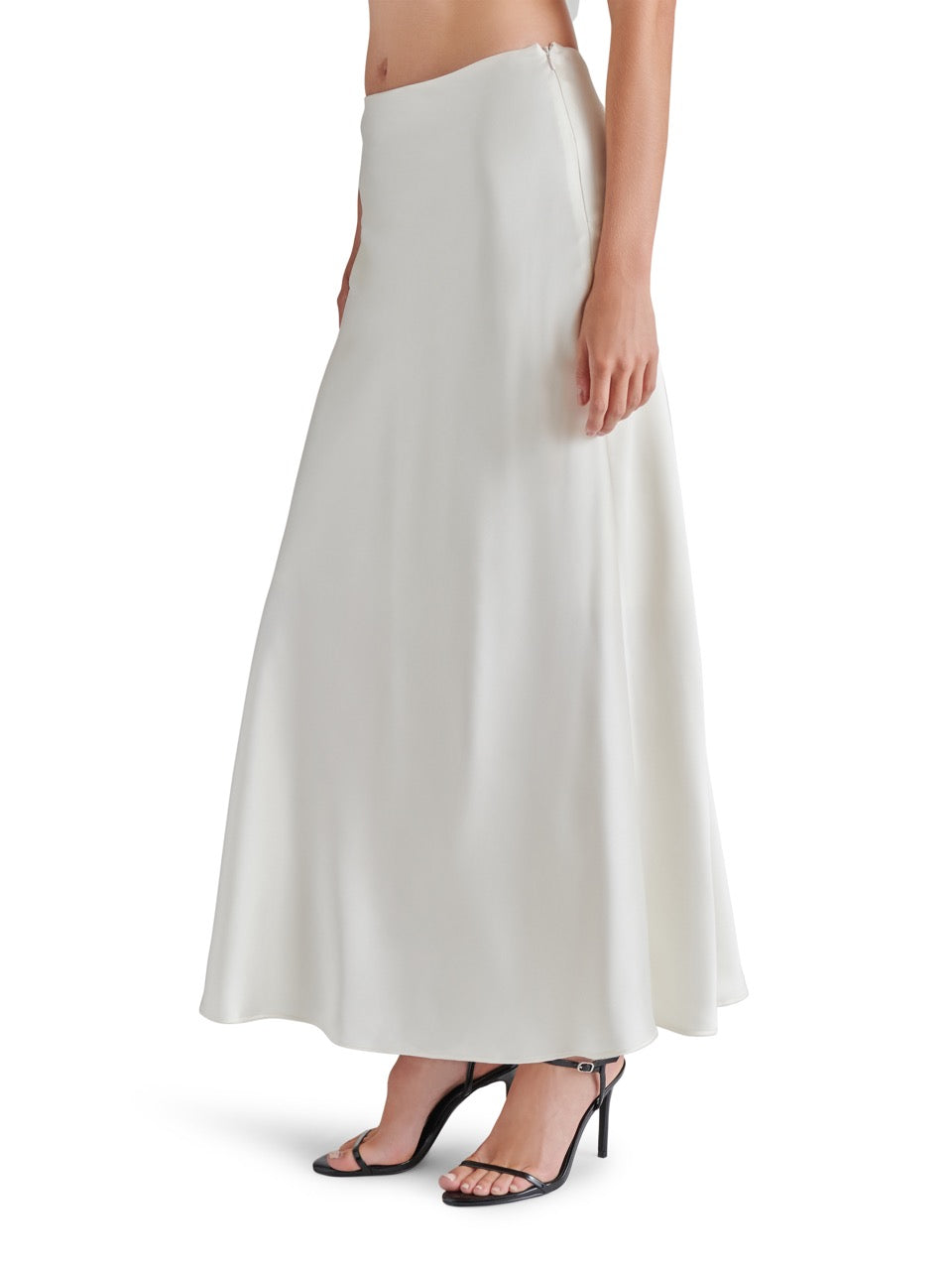 Steve Madden Jeannie Satin Maxi Skirt in whisper white-side