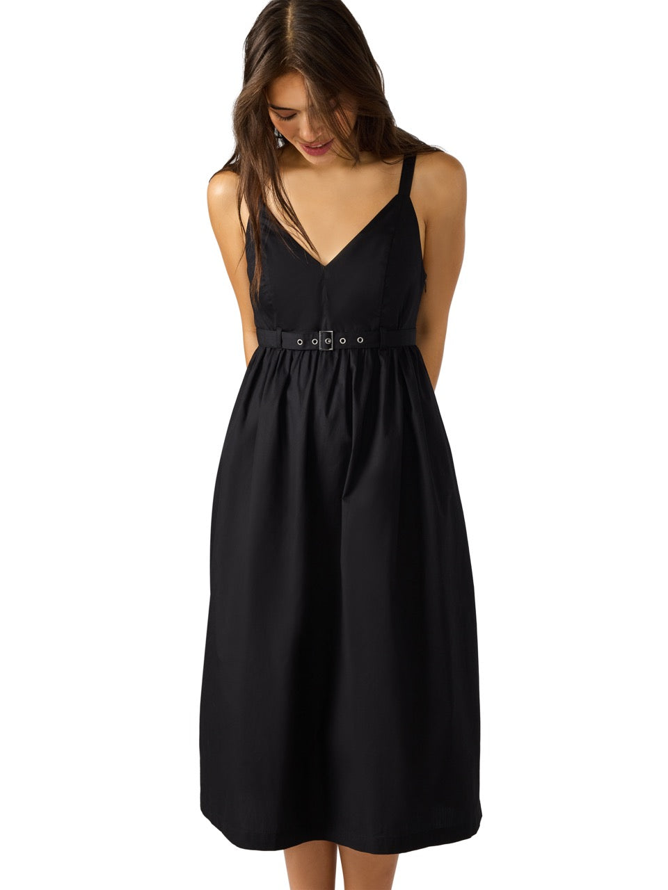 Steve Madden Juno Sleeveless Belted Smocked Dress Black