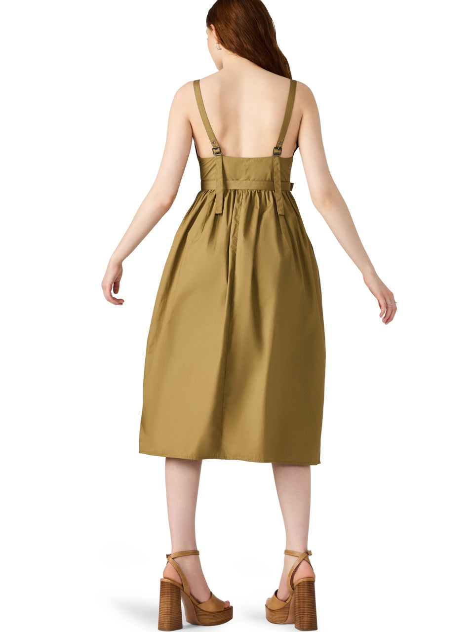 Steve Madden Juno Sleeveless Belted Smocked Dress Olive