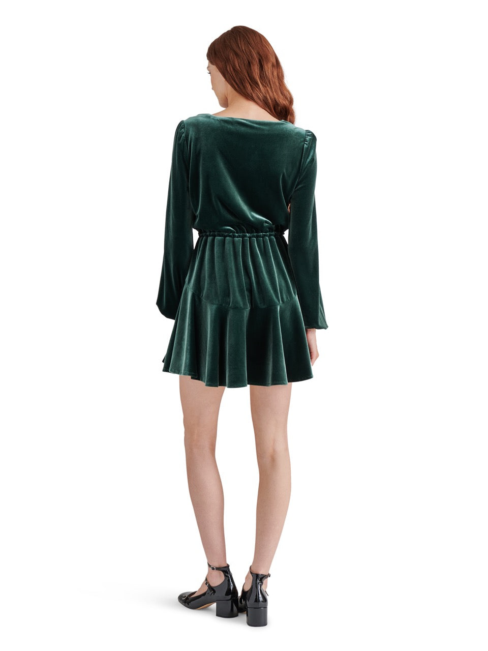 Steve Madden Kara Velvet V-Neck Dress in pine grove-back