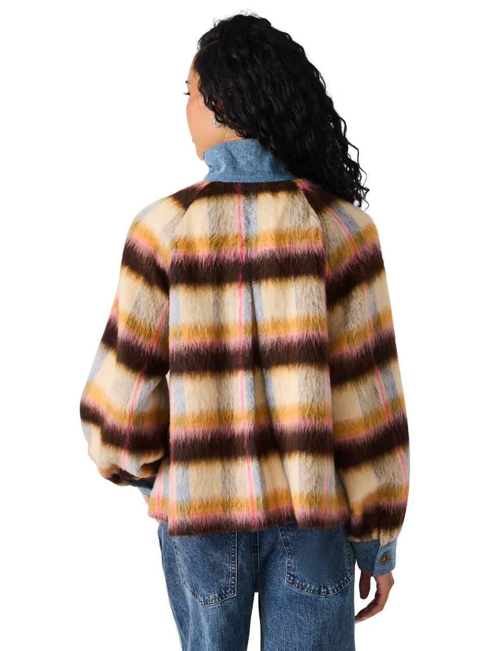 Steve Madden Kaylen Denim Stripe Wool Blend Jacket forever blue 