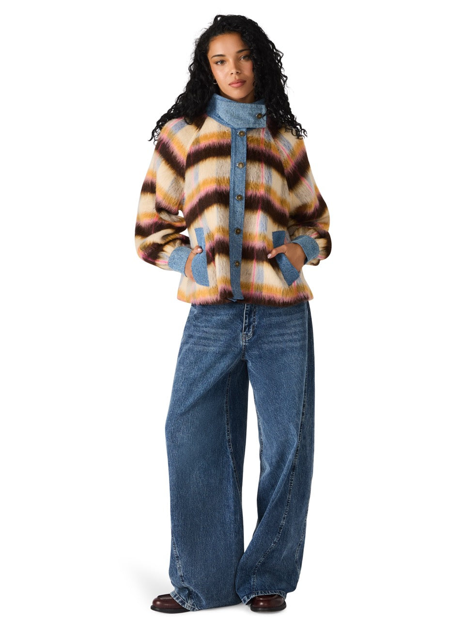 Steve Madden Kaylen Denim Stripe Wool Blend Jacket forever blue 