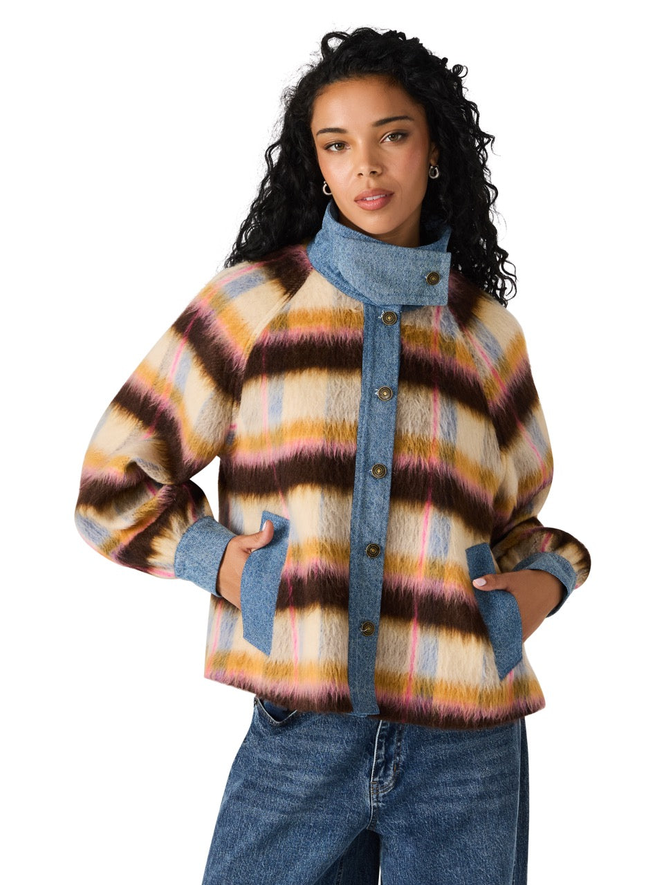 Steve Madden Kaylen Denim Stripe Wool Blend Jacket forever blue 