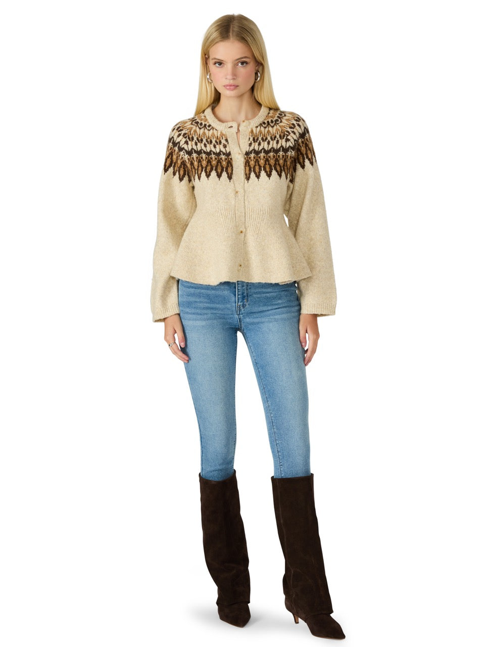 Steve Madden Kyndra Fair Isle Flare Cardigan in multi color