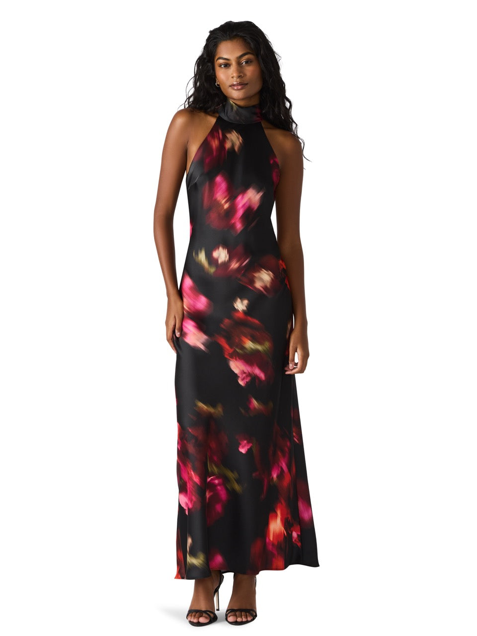 Steve Madden Lara Floral Halter Tie Dress blurry